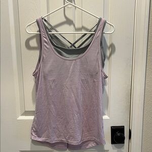 Athleta Lavender Striped Tank Top with sports bra